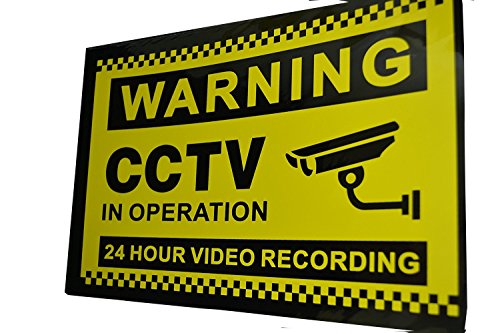 cosmall @ 2 unidades CCTV (advertencia CCTV en funcionamiento 24h) color amarillo plástico rígido señal placa - 30 cm x 20 cm