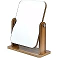 TIMESETL Makeup Mirror Vanity Mirror Wood Desk Mirror Dressing Table Mirror 360° Rotating Desktop Mirror Square Mirror for Dressing Styling Hair Beauty - 22 x 17CM