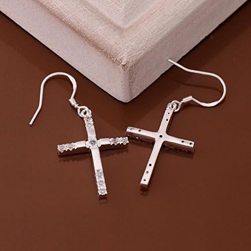 Small and Exquisite Inlay Stone Cross Earrings Silver Ornaments Cross Shape Simple Zircon Earrings Ladies / Stainless Steel / Anti-allergy / Silver Flash,As Show