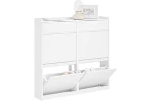 SoBuy Scarpiera Salvaspazio Slim Mobile Ingresso – Scarpiera Slim 4 Cassetti Regolabili in Legno Bianco per Ingresso o Corridoio – Design Moderno, MDF E1, 98x19x95cm – FSR169-W