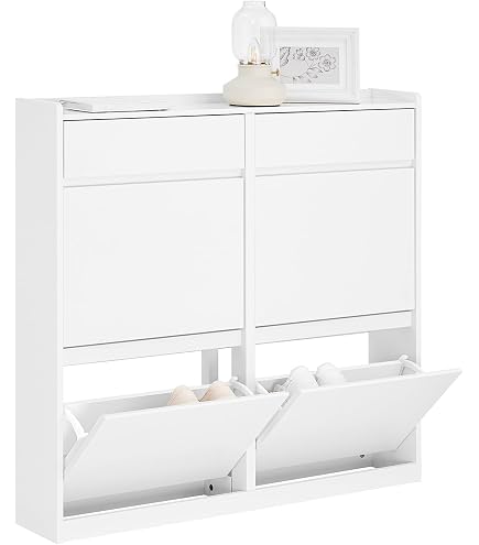 KADIMA DESIGN Holz Schuhkipper Bank: Kippfächer, Verstellbarer Einlegeboden, Melaminharzbeschichtung Farbe: Weiß Küche, Haushalt & Wohnen