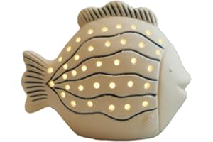 SEINHIJO Decor Fish Statue Sculpture Ocean Figurine Gifts Table Centerpiece Ceramic Arts Crafts LED Light 14cm
