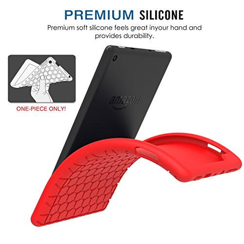 MoKo Hülle für All-New Amazon Fire HD 8 Tablet (7th Gen – 2017 Modell) – [Honey Comb Series] Lightweight Silikon Case Stoßfest [Kids Kinderfreundlich] Schutzhülle für das neue Fire HD 8, Rot - 3