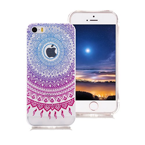 XiaoXiMi Funda iPhone 5 5S SE Carcasa TPU transparente Funda de Silicona Caucho para iPhone 5 5S SE Soft Silicone Case Cover Funda Protectora Carcasa Blanda Caso Suave Flexible Caja Delgado Ligero Casco Anti Rasgu  os Anti Choque Funda con Patr  n de Dise  o   nico - Mandala Tribal p  rpura