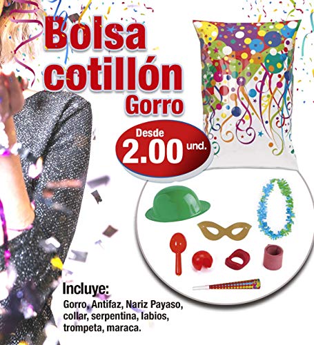 casa imabo Pack x10 Bolsa de Cotillon Extra Completa con Gorro.Bolsa Cotillon Multi Gorro (10 Unidades)