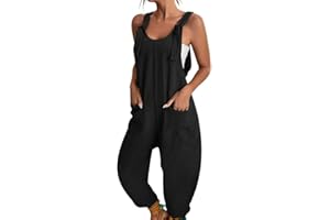BRONG Latzhose Damen Sommer Weites Bein Jumpsuit mit Tasche Lässig Lose Overall für Frauen Strampelanzüge Ärmellos Latzhose Strampler