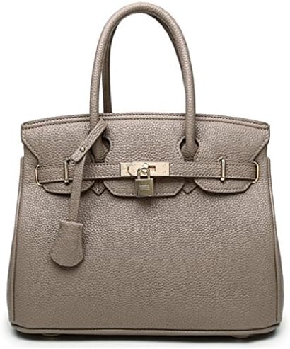 HandbagCrave® Kandy Golden Hardware 30cm Padlock Tote Handbag with Top Zipper Shoulder Strap (Dark Grey)