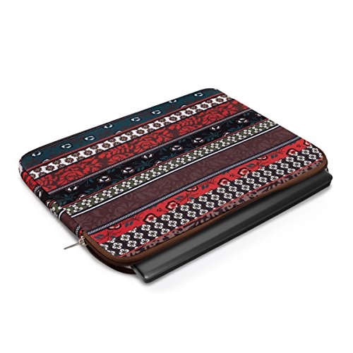 kwmobile Laptoptasche Hülle Sleeve für 12,5" 13" 13,3" Laptop / Ultrabook - Notebook Tasche Schutzhülle mit Vintage Streifenmuster Design Laptop Case Hülle in Rot Braun Schwarz - z.B. geeignet für Apple
