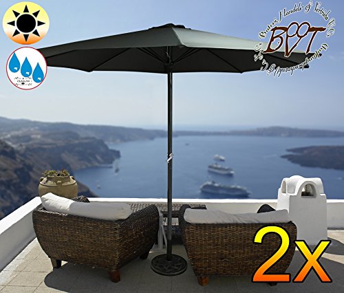 2 Stck. Großer Sonnenschirm, 300 cm / Ø 3 m (3 Meter) Sonnendach Schirm, XXL Strandschirm, anthrazit-schwarz, Strandschirm,Sonnendach /Sonnenschutz Dach, schwarz-XXL-Klappschirm, Gartenschirm extrem wetterfest, klappbar, tragbar, seewasserfest, hochwertig robust stabil, Sonnenschutz, stabiler Schirm Klappschirm, Strandschirme, Sonnenschirme, Sonnenschirm-Tische, Regenschirm Picknickschirme, Gartenmöbel Holz