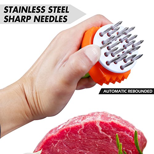 Coolden® Fleischzartmacher Fleischhammer 2 in 1 Fleischstecher Steakhammer Edelstahl Steaker Meat Tenderizer Grill Marinieren mit 24 Klingen zufällige Farbe - 3