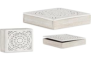 DKD Home Decor, Caja Decorativa Blanco Madera (23 x 7 x 23 cm)