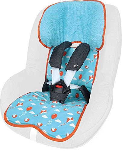 Preisvergleich Produktbild PRIEBES FELIX Sitzauflage für Autokindersitz Gruppe 1 / Universal Sitzeinlage für Kindersitze / Schonbezug 100 % Baumwolle / waschbar & atmungsaktiv / einfache Befestigung / beidseitig verwendbar, Design:ballons aqua