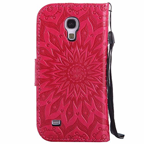 Galaxy S4 Mini Hülle, Dfly Premium Slim PU Leder Mandala Blume prägung Muster Flip Hülle Bookstyle Stand Slot Schutzhülle Tasche Wallet Case für Samsung Galaxy S4 Mini i9190, Rot - 3