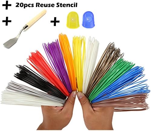 【Clearance sales】3D Pen Filament Refills- Bouns 20 Reuse Plastic Paper Stencil-3D Stencils Ebook-2 Glow In The Dark Colors -1 Spatula -2 Silicone Glove to Protect Finger-1.75mm -Universal ABS -12 Unique RAINBOW Colors- 32 Feet Each Color by AttoPro