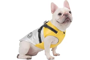 DoggieKit Dog Cat Coats Jackets Dogs Underbelly Harness attached Warm Vest Winter Reflective Cotton Outfit Clothes Safety Waterproof Pet Coat For Small Medium Large Dogs (S, White)