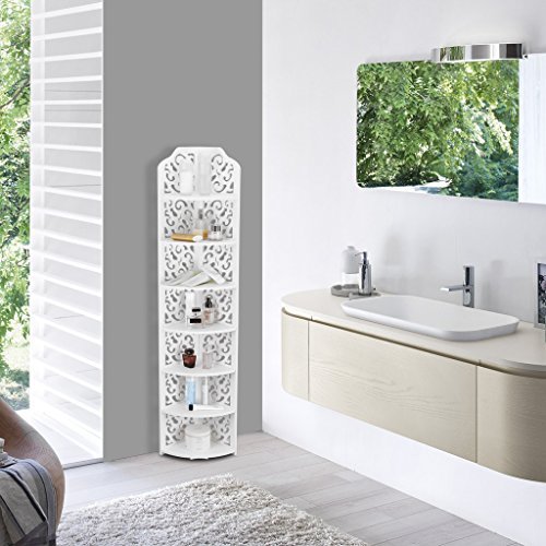 Finether weißes Regal Eckregal Stehregal Standregal Steckregal im Barock Stil für Wohnzimmer Badezimmer zur Aufbewahrung von Dekoartikel Toilettenartikel aus WPC wasserdicht 7 Böden 20 x 20 x 118 cm schmal weiß - 6