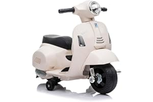 MR J TOYS&MORE Piaggio Mini Vespa Elettrica per bambini 6V con acceleratore a pedale, luci e suoni integrati, Fari e Clacson, per Bimbi da 18-36 mesi (Bianco) (Bianca)