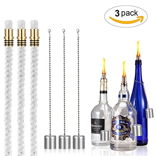 LANMU 3 Stück Wein Flasche Tiki leitet Kit, Tiki Fackel Dochte, Wein Flasche Wicks (With Cover)