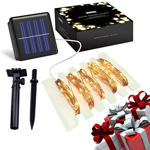 Amir Solar Lichterkette, 33ft 100 LED Solar Lichterkette Weihnachten, Solar-Kupferdraht Lichterketten, Garten Außen Warmweiß, Solar Beleuchtung Kugel für Party, Weihnachten, Outdoor, Fest Deko usw. - 2