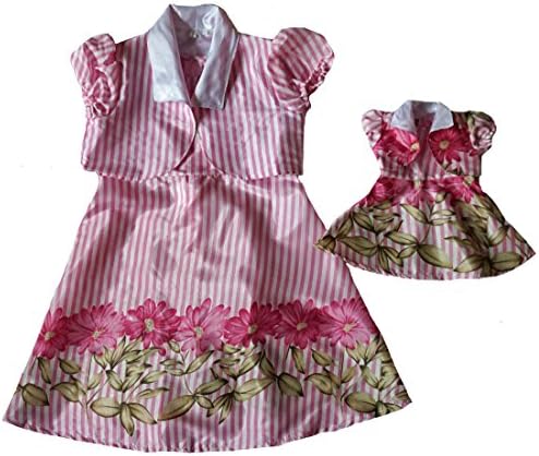 Matching Girl And Doll Pink Stripe Dress With Jacket Size 7