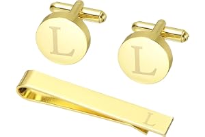 PATIKIL Manschettknappar män, initial slipsklämma och manschettknapp set för män klassisk koppar personliga manschettknappar och slipstång för far make