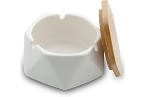 BH-MISSTARS Aschenbecher für Draußen mit Deckel, Obesky Handgemacht Kreativ Keramik Windaschenbecher für Balkon, Terrasse, Zuhause, Cafés, Bars, Büro Dekoration (Weiß)