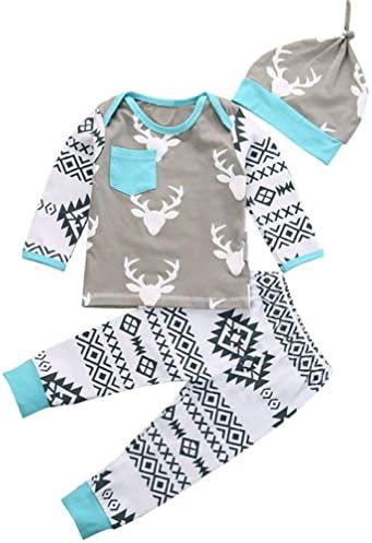 Romper For 0-24M, Eenkula 2016 New Kid Baby Girls Boy Clothes Christmas Deer Romper+Pant Hat Outfit Set (6M)