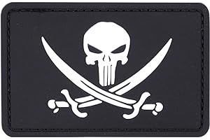 TOPT MILI ecusson pirate sabre crane pvc vinyl 3d punisher tete de mort 7,5x5cm