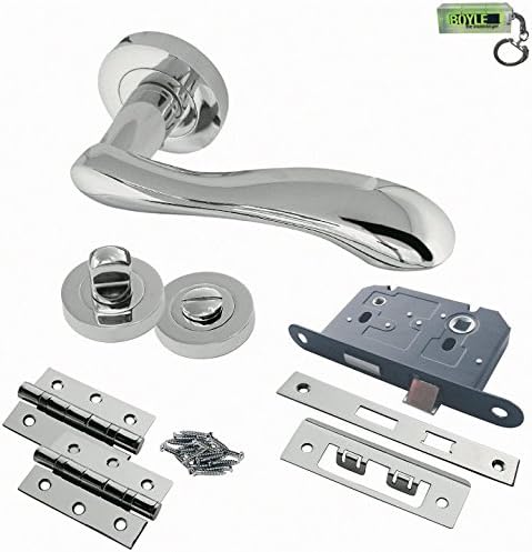 Gamma JV509PC Polished Chrome Lever Door Handle Set | Bathroom Door Handle Pack | Free Boyle The Ironmonger Spirit Level With Every Order