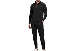 KUYIGO Tuta da uomo Polo 2 pezzi Completi a maniche lunghe Pullover Tuta Set Felpa e Joggers Waffle Top Pantaloni Casual Sport Activewear Golf Suit