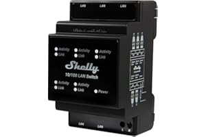 Shelly LAN Switch - Interrupteur/commutateur LAN, Répéteur Ethernet, Courant Alternatif 110V - 230 V, Montage sur Rail DIN, 5 Ports RJ45, App iOS, Android