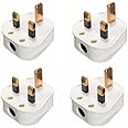 13A Top Plug 3 Pin Fused ~ WHITE (PACK OF 4) Volt 220-240 Material Thermoplastic, Brass
