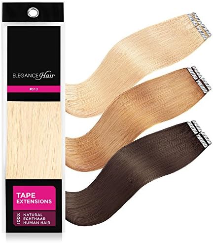 ELEGANCE-HAIR® Tape-In Hair Extensions 8x 2.5g - 100% Human Hair Extensions With Tapes On 50cm Straight #613 - Beach Blonde - Platinum Blonde