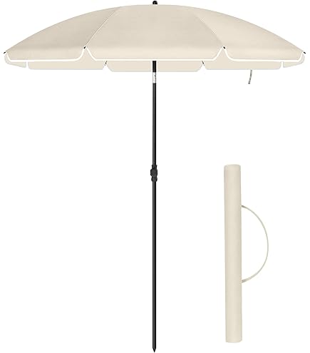 Yaheetech Parasol 269 cm, rond, tuinscherm met zwengel, uv-bescherming, terrasparasol, kantelbaar, zwengel, UPF 50 , voor balkon, terras, markt, tuin, zonder standaard, lichtbruin