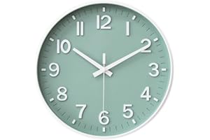 ‎HZDHCLH HZDHCLH 30cm Lautlos Wanduhr Schleichende Sekunde mit Arabisch Ziffer ohne Ticken für Dekoration Wohnzimmer, Küche, Büro, Schlafzimmer (Grün)