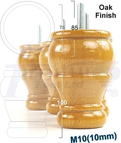 Knightsbrandnu2u 4x SOLID WOOD BUN FEET OAK TURNED WOODEN FURNITURE LEGS FOR SOFAS, CHAIRS, STOOLS M10(10mm) CWC802 (Oak)