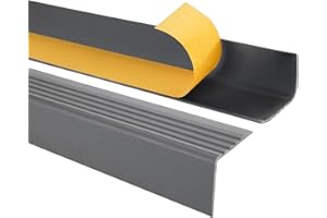 QUEST Profilo per bordi scale - Profilo angolare in PVC autoadesivo, Paraspigolo - Strisce antiscivolo per gradini - RGP 50x42mm, grigio scuro, 130cm