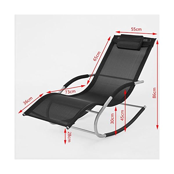SoBuy OGS28-SCH, Outdoor Garden Rocking Chair Relaxing Chair Sun Lounger Side Bag, Black - Image 4