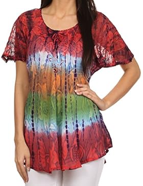 Sakkas Dina Bequemer Sitz paillete binde Farbstoff gesticktes Kappen-Hülsen-Bluse / Top