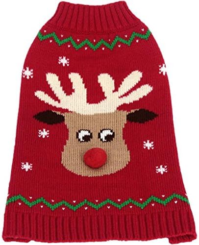 Pawfeet Reindeer/Pompom Nose Crew Neck Jumper, 22-Inch, Red
