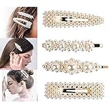 Pearls Hair Clips for Women Girls - 4pcs Large Bows/Clips/Ties for Birthday Valentines Day Gifts Bling Hairpins Headwear Barrette Styling Tools Accessories