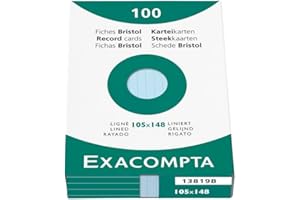 Exacompta - Ref 13819B - Bristol Lined Record Cards (Pack of 100) - A6 in Size, 205gsm Card, Compatible with Printers - Suitable for Exam Revision & Notes - Blue