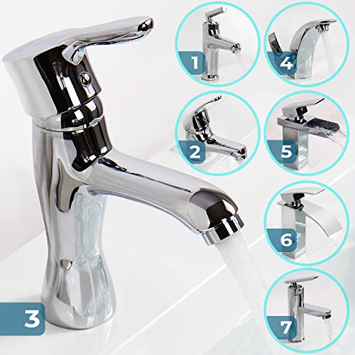 Aquamarin - Grifo monomando de latón para lavabo de baño - aprox. 14/4,5/21 cm - diferentes modelos e elegir