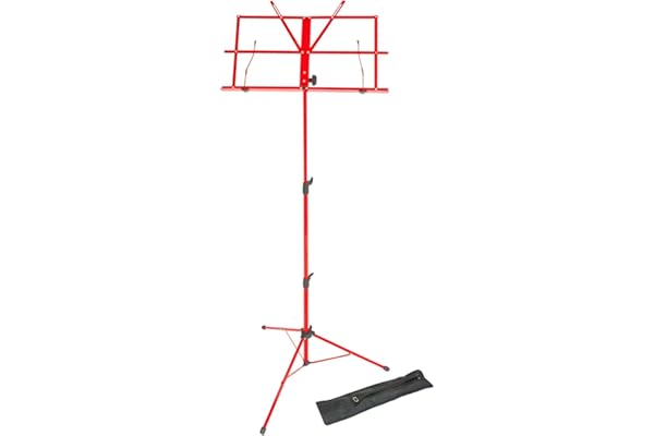 Lawrence LMS02-RD Pupitre pour partitions en métal réglable et pliable avec housse Rouge