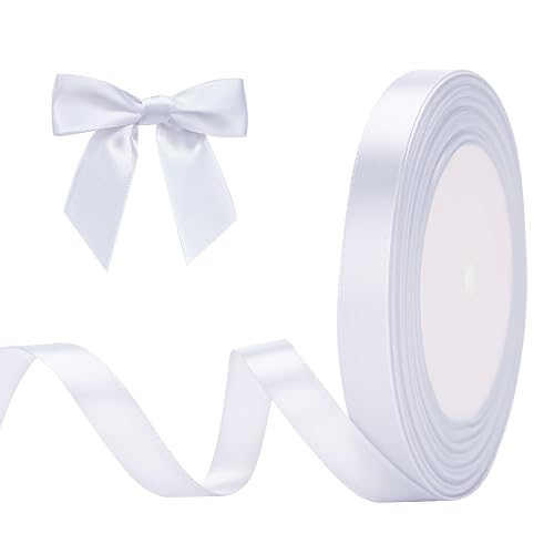 G2PLUS White Satin Ribbons, 10mm Gift Wrap Ribbon, 22M Ribbons for Gift Wrapping, Valentine's Day Decorative Ribbon, Thick Fabric Ribbon, Gift Wrapping Ribbon for Crafting, Wedding Party Decoration