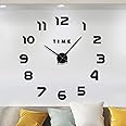 Meyiert Modern DIY Frameless Mute Large Wall Clock 3D Mirror Sticker Metal Big Watches Wall Clock for living Room Kitchen Home Office Bedroom School Decoration (Black)