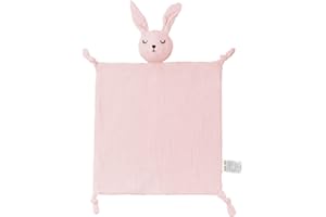 ZIGJOY Bambino Coperta di Sicurezza Mussola di Cotone Organico al 100% Coperta lenitiva Lovey Baby Security coperta Coperta di per coccole Regali per Ragazzi e Ragazze Neonato Coniglio,Rosa 1
