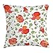 Produktbild KAKICSA Poppy Throw Pillow Cushion Cover, Buds Stems and Flower Heads Scattered Hand Drawn Style Rural Inflorescence, Decorative Square Accent Pillow Case, 18 X 18 Inches, Vermilion Green Coral