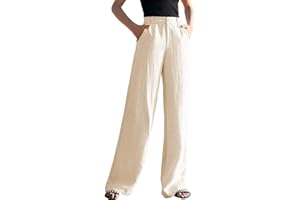 CGGMVCG Leinenhose für Frauen Damen Casual Baumwolle Leinen Hohe Taille Weite Bein Hose Knopfleiste Gerades Bein Damen Hose
