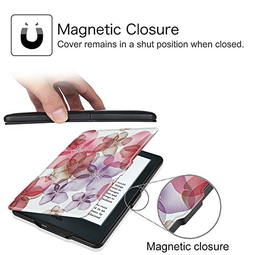 Fintie Hülle für Kindle 8 Generation – Die dünnste und leichteste Schutzhülle Tasche mit auto Sleep / Wake für Kindle eReader (6 Zoll) Touchscreen ohne Spiegeleffekte, (8. Generation – 2016 Modell), Traumblüten - 6